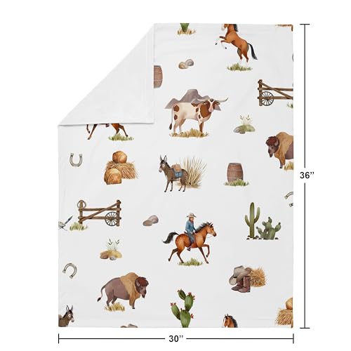 Image of Sweet Jojo Designs Western Cowboy Boy Soft Baby Blanket Receiving Security Stroller Swaddle Toddler Newborn Infant Kids Travel Warm Minky Wild West Southern Charm Country South Horse Cow Farm Animal