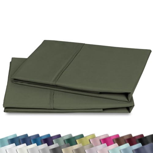 Image of California Design Den King Pillow Cases Set of 2-400 Thread Count, 100% Cotton Sateen, Soft and Breathable King Size Pillows Cases - Forest Green