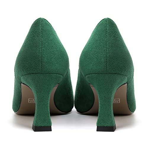 SKYSTERRY Womens Wedding Solid Patent Round Toe Slip On Dress Spool Mid Heel Pumps Shoes 2.5 Inch3