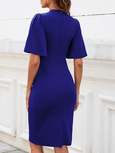 Image of Mokayee Womens Collar Ruffle Sleeve Bodycon Church Cocktail Pencil Midi Dresses with Pockets
