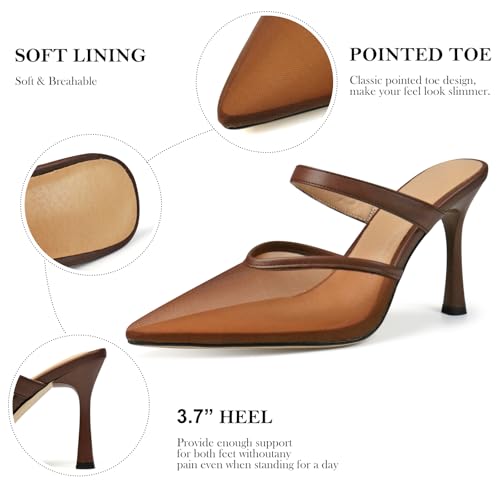 Mesh Kitten Heels for Women Slip On Pointed Closed Toe Mules Heeled Sandals Cute Pumps Dress Party2