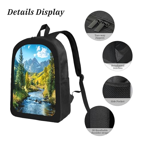 3PCS Backpack for Women Men With Lunch Box Pencil Bag 17 Inch Lightweight Adjustable Strap Back Pack 3 In 1 Set Landscape River Mountain Casual Daypack Unisex Fit Travel Work Camping4