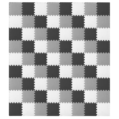 Image of ProSource Baby Play Mat, Soft Foam Floor Tiles for Kids, Interlocking EVA Panels for Playpen Use, Crawling Development Surface, Safe Non-Toxic Toddler Flooring, 72 Tiles, Black /Gray /White