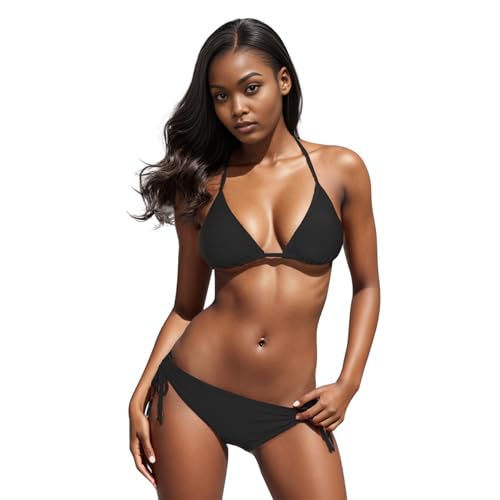 Century Star Damen Bikini Set Badeanzug Zweiteiliger Bademode mit Triangel Bikinihose Strandmode Push Up Schwarz 36 (Tag...