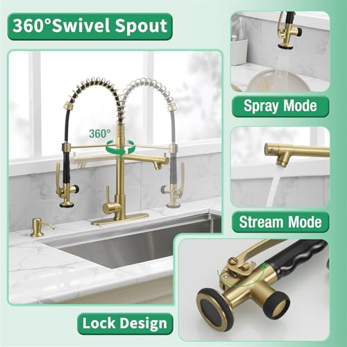 Image of Fapully Commercial Kitchen Sink Faucet with Pull Down Sprayer Brushed Gold