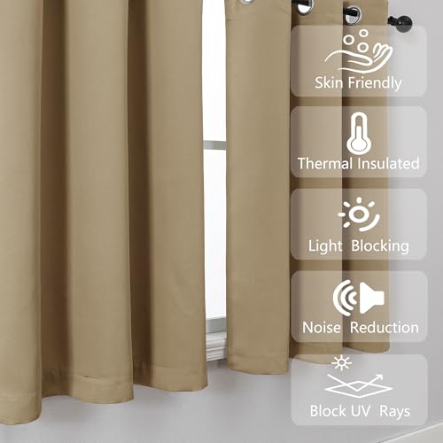 Image of Simplebrand Taupe Short Cafe Curtains 36 Inch Length 2 Panels Set, Half Window Grommet Privacy Drape Tiers for Kitchen, Thermal Insulated Room Darkening Curtains for Bathroom Shades, W40 x L36
