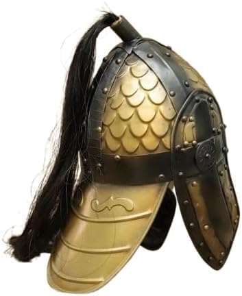 Viking Dragon Scale Helmet 18G Steel Black Gold Horsehair Plume LARP Cosplay