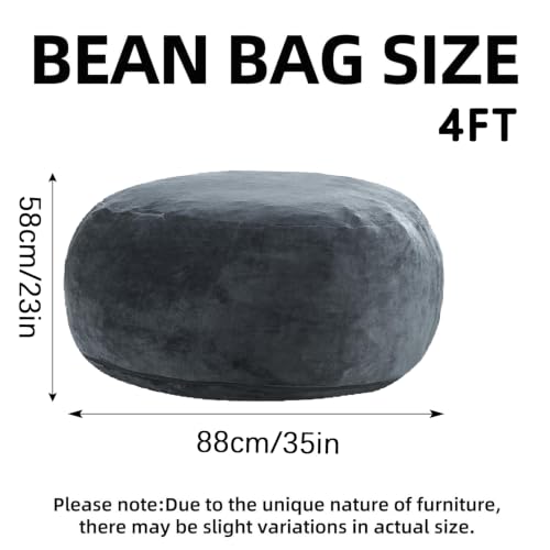 Image of 4FT,Bean Bag Chairs for Adults,Bean Bag with Filler Included,Memory Foam Chair,Soft Flannel Washable Cover, Ideal Reading Chair for Bedroom and Dormitory. (Dark Gray, 4 Foot)