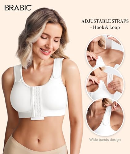 Image of BRABIC Post Surgery Compression Bras for Women Front Closure Mastectomy Bra with Wide Adjustable Straps Wirefree