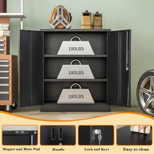 Wanfu Metal Storage Cabinet, 36" H Locking Storage Cabinet with 2 Adjustable Shelves, Metal Cabinets for Garage, Home, Office, Utility Room-Black - Image 5