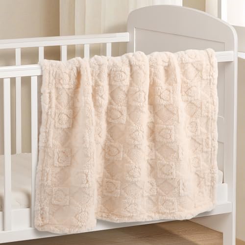Image of Ultra Soft Fleece Baby Blanket,Swaddle & Receiving Blankets for Newborn Infant, Lightweight Breathable Nursery Nap Blanket for Crib Stroller, for Boys & Girls Heart Checkered 30 inchx40 inch Beige