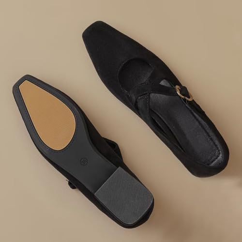 Hee grand Chunky Block Heels for Women Suede Closed Square Toe Cross Strap Mary Jane Shoes Comfortable Low Heel Office Pumps3