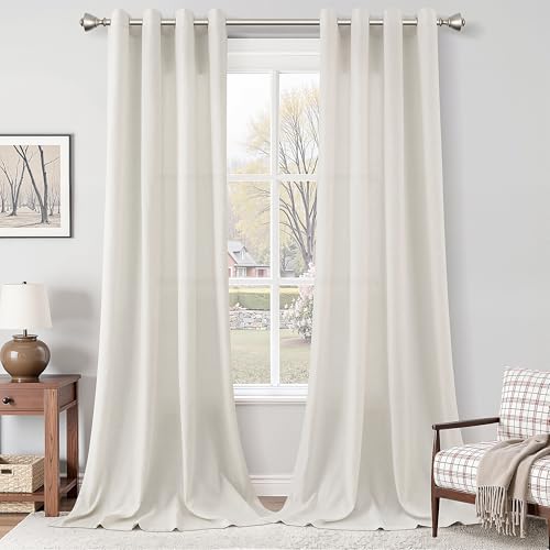 Image of Nanspring Neutral Linen Curtains 102 Inches Long Extra Long for Living Room Grommet Sunlight Filtering Minimalist Room Curtain Privacy Aesthetic Modern Elegant Boho 2 Panel Sheer Window Drapes 52x102
