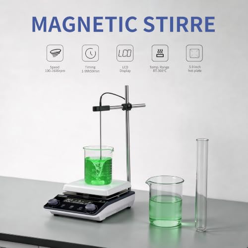 Image of Digital Magnetic Stirrer Hot Plate Stirrer 5L 300℃ 5.9IN Stir Plate | LCD|1600RPM|Stir Bar|Support Stand|Temp Probe Sensor|Lab Hot Plate with Magnetic Stirrer Magnetic Stir Plate Labs Home Univ.
