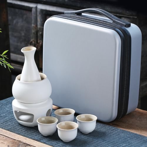 Qfmr 焼酎 日本酒 酒器セット 熱燗器 熱酒器 ための冷たい/暖かい/熱い酒の日本の禅スタイルの陶磁器のワインセット伝統的な磁器酒暖かい フラスコ 焼酎じょか揃 燗瓶 冷酒器 美濃焼 キット焼酎/酒カップ/温暖化ボウル/酒瓶/暖房ベース 伝統 (B,旅