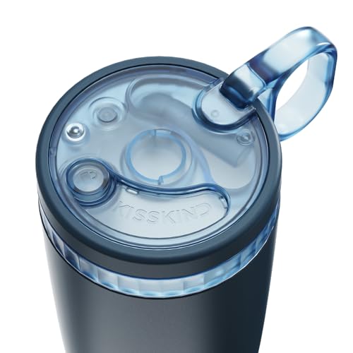 Image of KISSKIND 24 Oz Iced Coffee Tumbler with Hidden Straw, Insulated Stainless Steel Coffee Tumbler, Leakproof Ceramic Lined Travel Cup for Subway Commuting, Slim Cold Brew Tumbler for To-Go, Americano