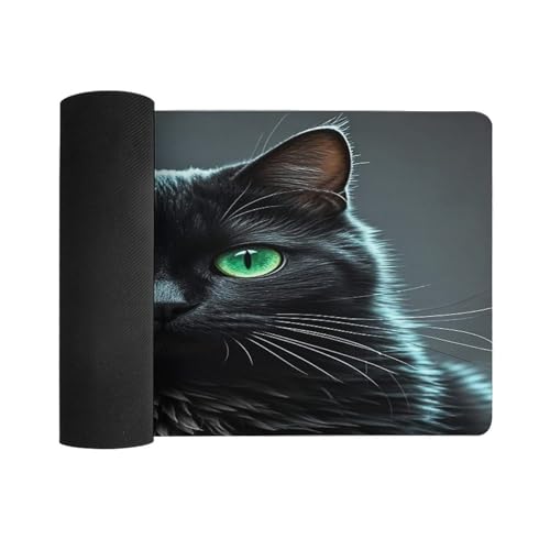 Black Cat Green Eyes Pad Mouse Grande de Goma Antideslizante miniatura 3
