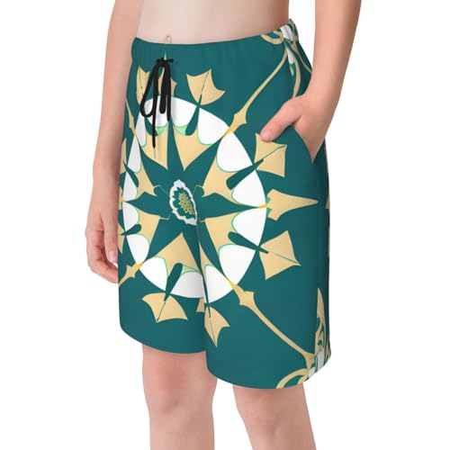 Exotic Style Floral Youth Beach Pants, Soft and Breathable, with Drawstring Waist, Suitable for Sports and Leisure.4