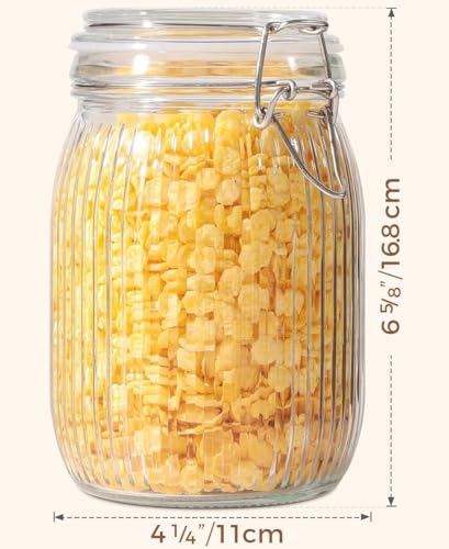 Image of ginoya brothers Airtight Glass jar with lid Storage Containers,Glass Canister, Mason Jars, Small Striped Clip Fastening Jar for Kitchen Canning, Overnight Oats, Pickle, Spice. (5, 1000 ML)