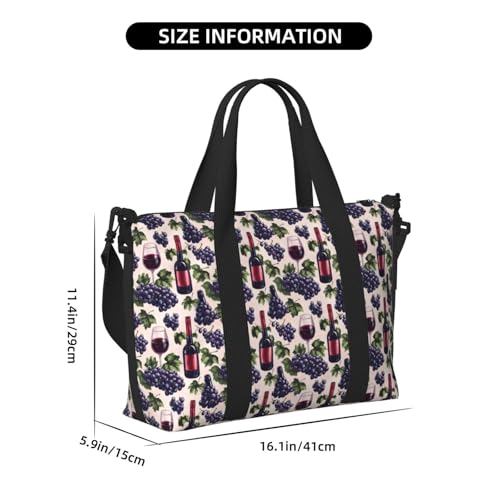 Travel Duffle Bags For Women Men - Grape Wine Print Personal Item Weekender Overnight Gym Carry On Airport Tote Bag With Strap For Yoga, Travel, Business Trips2