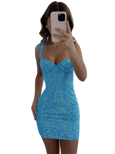 Short Balck Homecoming Dresses for Teens Sequin Spaghetti Straps Party Dress Sparkly Tight Cocktail Gown YHW77 4 Aqua Blue