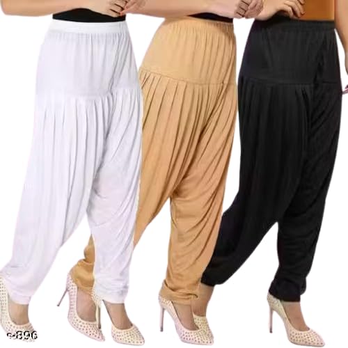 vee ess Ultra Soft Material-Viscose Rayon_Solid_ Attractive Pleated_Pattern_Casual wear Patiala_Pants_for Womens_Set 3-picture-27
