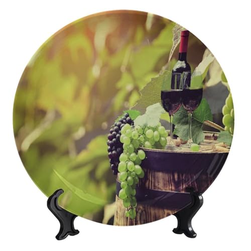 Assiette décorative suspendue en céramique sur le thème des bouteilles de vin, assiette ronde décorative avec support décoratif, pour la cuisine, la salle...