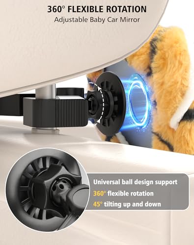Spiegel Auto Baby Rückbank, Bruchsicher Babyspiegel Auto Rücksitz mit Haken Clip, 360° Flexibel Drehbar und 45° Nach Oben und Unten Kippbar (Car Mirror Tiger)
