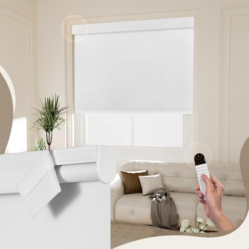 Boolegon Motorized 100% Blackout Roller Blinds with Remote, Smart Electric Window Shade, Compatible with Alexa, Google Home & Apple HomeKit via Hub, Easy Install for Home/Office, White, Custom Size