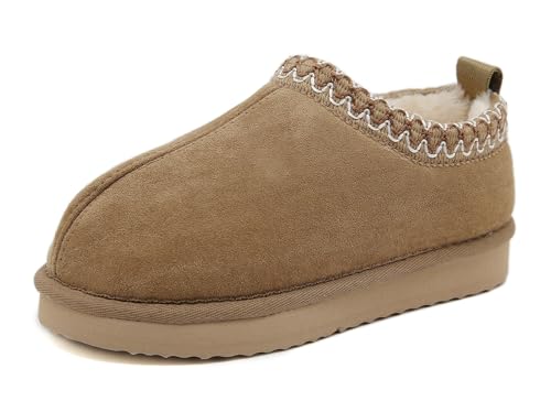 SMajong Chausson Enfant Hiver Fille Peluche Pantoufle Garçon Souple Chaussons de Maison Antidérapants Chaussures Chaud Beige 34 EU
