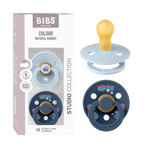 BIBS Colour Pacifier, 0-6 Months, 2-Pack, Round, Baby Blue/Steel Blue