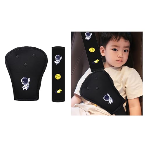 Furforstk Protector Cinturon Coche Niños 2 Piezas Almohadilla Cinturon Coche, Almohadillas Para Cinturón De Seguridad, Evita Que Los Cinturones De Seguridad Aprieten El Cuello Y El Abdomen, Negro