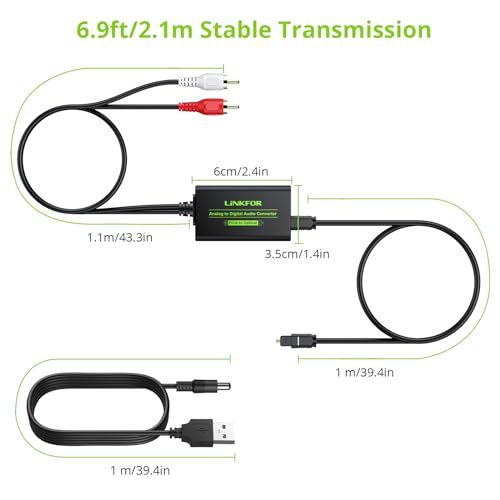 Image of LiNKFOR Analog to Digital Audio Converter RCA to Digital Toslink SPDIF Optical Audio Converter with Optical Cable for Turntable CD DVD to Soundbar