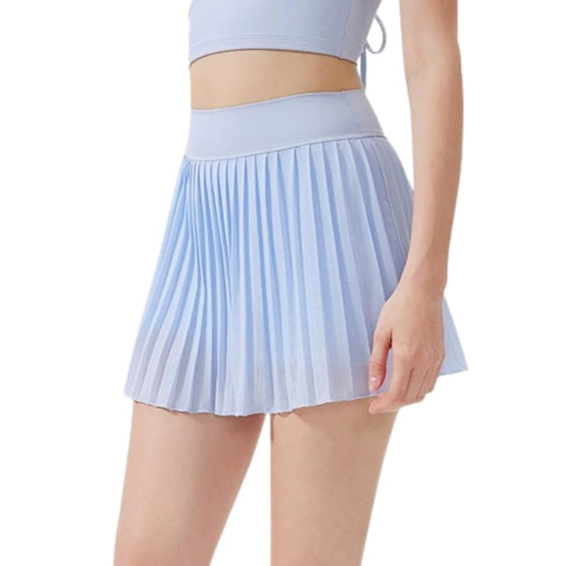 Women's Elastic High Waist Slim Yoga Short Skirt Pleated Lining Pockets Skirt