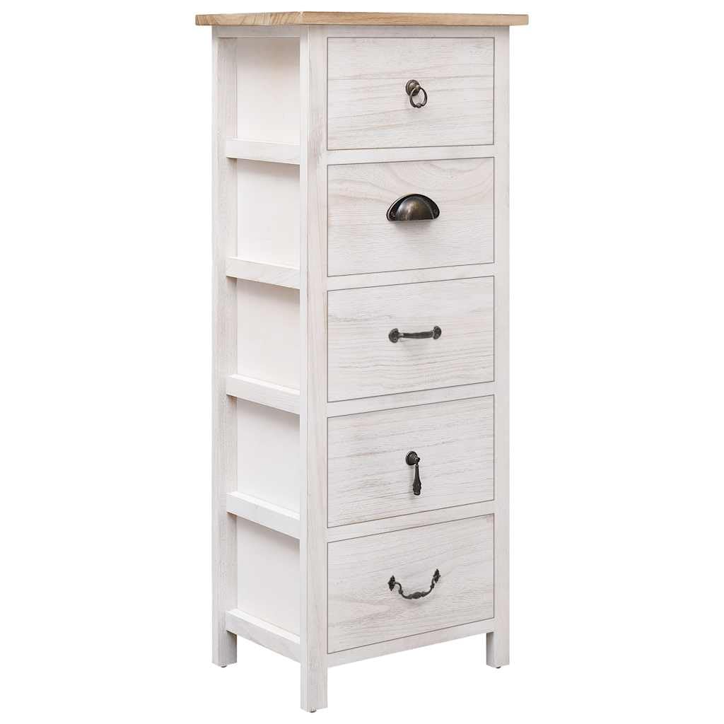 Mobiletto in legno di paulownia, 35 x 25 x 87 cm, con 5 cassetti