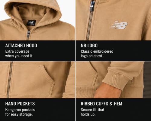 Image of New Balance Boys Zip Up Warm Fleece Hoodie Sweatshirt, Activewear 8-20 | Ribbed Cuffs & Kangaroo Pockets, Full Zip Front Closure, Durable Layer for School, Sports & Weekend Outings
