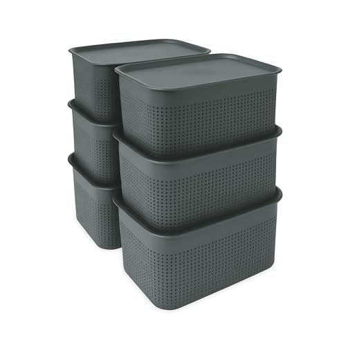 Relaxdays Aufbewahrungsbox 6er Set, mit Deckel, Organizer-Box 5 L, HBT:...