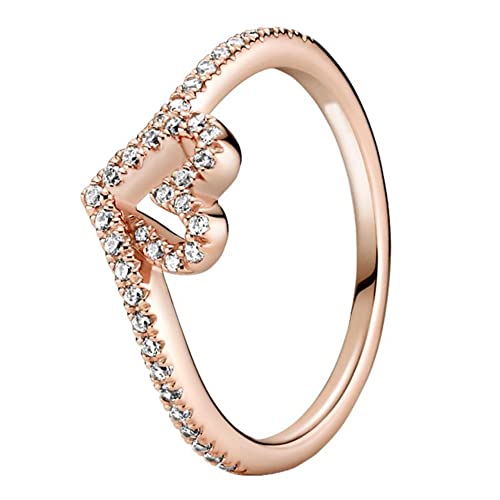 Authentic Sterling Silver Sparkling Wishbone Heart With Crystal Ring For Women Wedding Party Europe Fashion Jewelry3