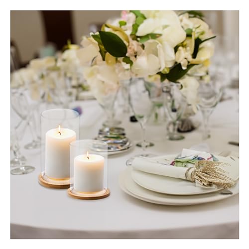 Whole Housewares WHOL-000457 Glass Candles Holders With Wooden Base - Tall Glass Hurricane Candle Holder thumb #5