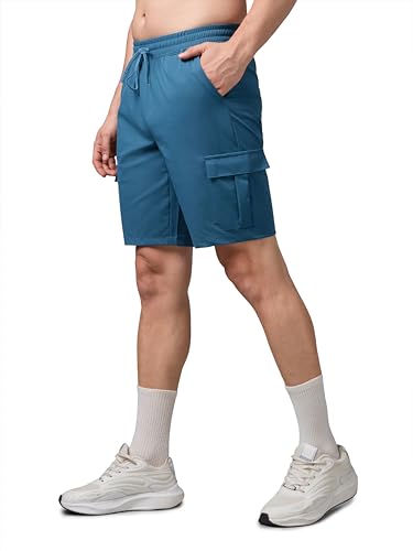 Image of TECHNOSPORT Men's Solid Slim Fit Sports Shorts TS Flexi Quick Dry Polyester Drawstring with Pockets UPF50+ for Gym Running Workout Anti Odour