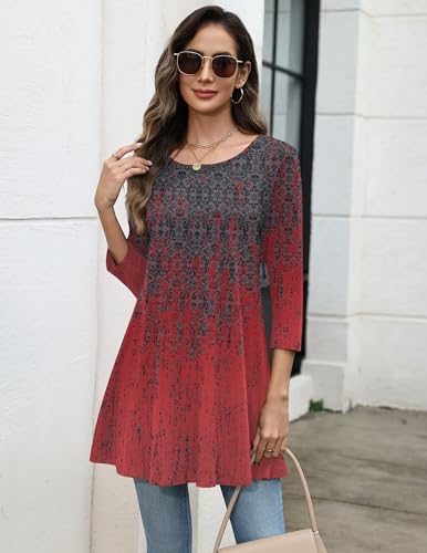 Image of Zeagoo Women Tops 3 /4 Sleeve Dressy Casual Plus Size Tunics Loose Blouses