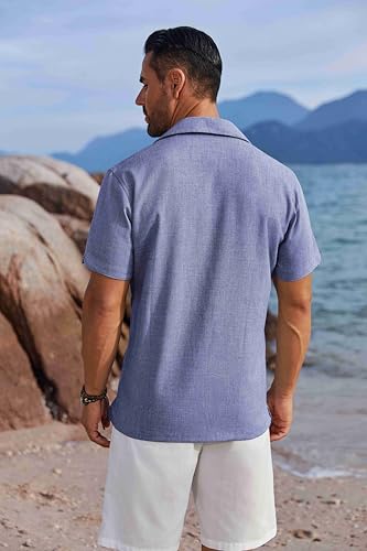 Image of COOFANDY Men's Button Down Shirts Short Sleeve Casual Shirts Summer Beach Linen Shirts with Pocket