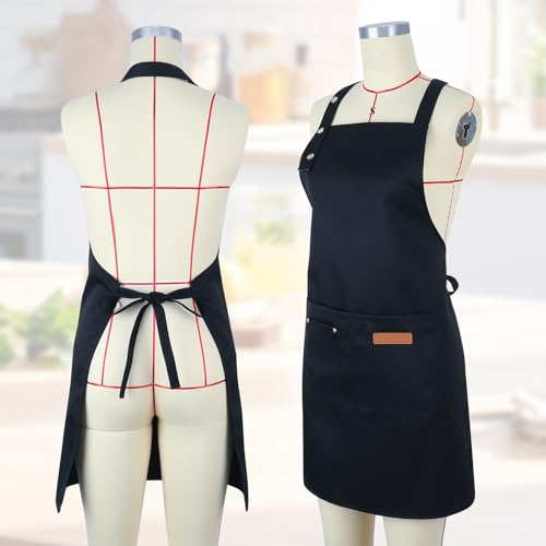 Livdouyu 2 Stück Schürze für Damen und Herren, Wasserdicht Koch Schürze mit 2 groß Taschen, Verstellbare Küchenschürze Grillschürze Arbeitsschürzen für Kochen Malen Backen Hausarbeiten (Schwarz)