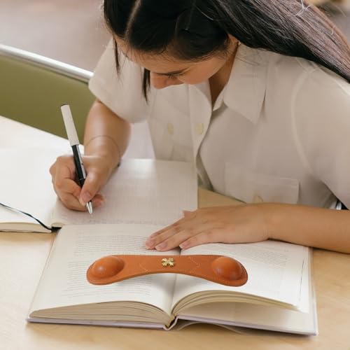 Image of Book Weight Holder Wooden Thumb Book Page Open Weighted Bookmark Corner Reading Accessories Office Desk Decor Executive Gift for Writer Reader (BPH02-Brown)