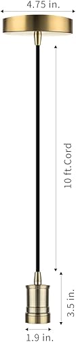 Miniatura 5 de Mini lámpara colgante dorada estilo moderno, enchufe de luz individual, toldo de 4.75 pulgadas, cable de tela negra ajustable de 10 pies, accesorio