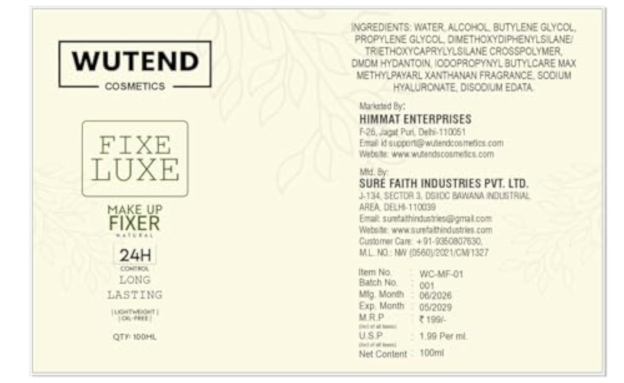 Cosmetics Fixe Luxe Natural Makeup Fixer Spray, Pack of 2
