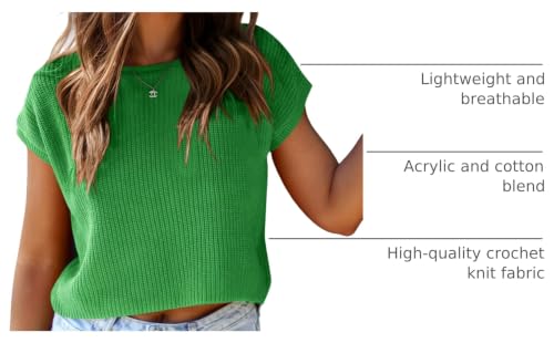 Image of Saodimallsu Womens Cap Sleeve Crop Tops Summer Trendy Going Out Crew Neck Loose Knit Cropped Sweater Vest Tank Top