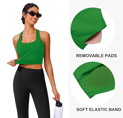 Image of PINSPARK Sports Bra Longline Racerback Tank Tops for Women Padded Workout Yoga Top