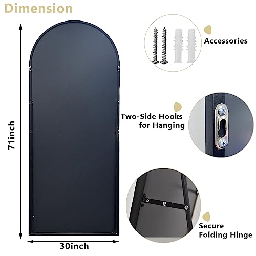 71"x30" Extra Large Arched Full Length Mirror - Leaning Mirror Arch Wall-Mounted Mirrors - Aluminum Alloy Frame Modern Simple Home Decor - for Living Room Bedroom Cloakroom, Black