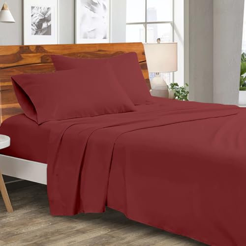 Image of Microfiber bedsheet /Flat Sheet with 2 Takiya Cover | Bedsheets | Bed Sheet | chadar - Soft and Breathable - Flat Sheet with 2 Pillow Cover - Burgundy King Bed chadar